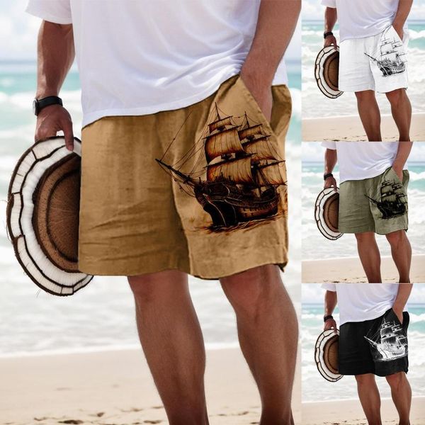 Pantaloncini da uomo Pantaloni estivi Sottili Casual Cool Stampa di barche in legno Sipper sciolti per i più piccoli Ossa Ananas Yoga