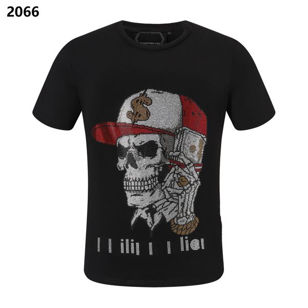 Designer europeu estação 2023 novo alemão PP manga curta t-shirt masculino e feminino diamante quente crânio slim fit moda jUf Philipps PleinsPP2204