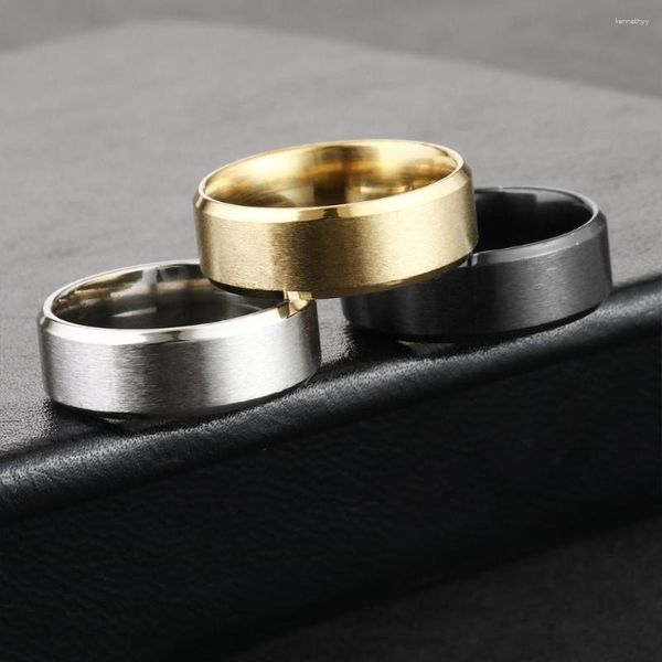 Eheringe Einfache / Schwarz / Silber Farbe Edelstahl Fingerring Männer 8mm Klassisch Paar Verlobungsbänder Trendy Schmuck