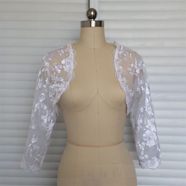 Neuankömmling Weiß oder Elfenbein 3-/4-Ärmel Spitzen-Bolero-Achselzucken-Zubehör Hochzeit Braut-Wickeljacke 20182270