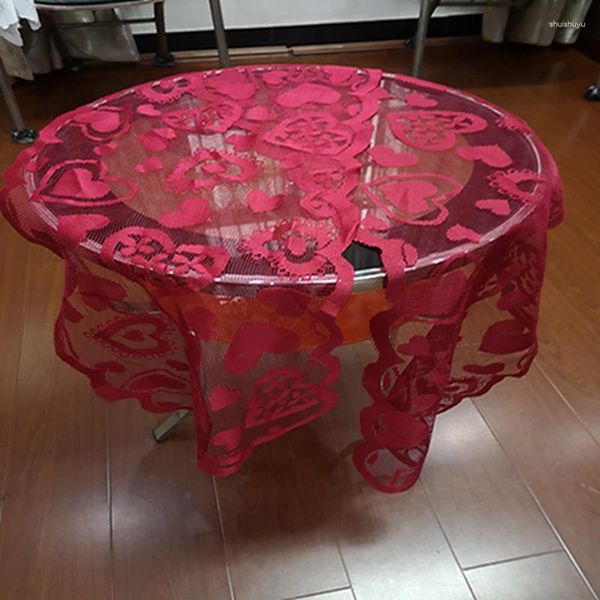 Toalha de mesa vermelho dia dos namorados poinsettia tecido de renda toalha de mesa em forma de coração banner amor festa decoração de casamento