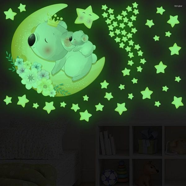 Wandaufkleber, leuchtende Sterne für Kinder, Babyzimmer, Schlafzimmer, Decke, Heimdekoration, fluoreszierender Cartoon-Bär, leuchtet im Dunkeln