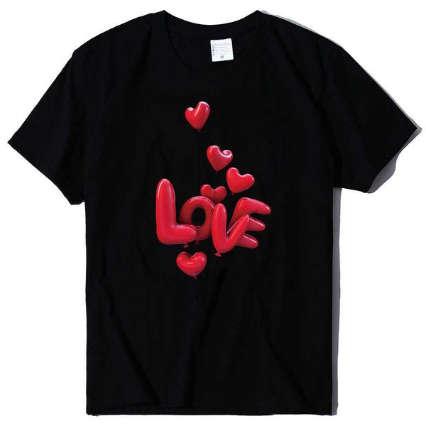 Neues Sommer-Kurzarm-T-Shirt-Oberteil für Herren und Damen mit Rundhalsausschnitt, lockerem LIEBE-Liebe-Ballon-Aufdruck