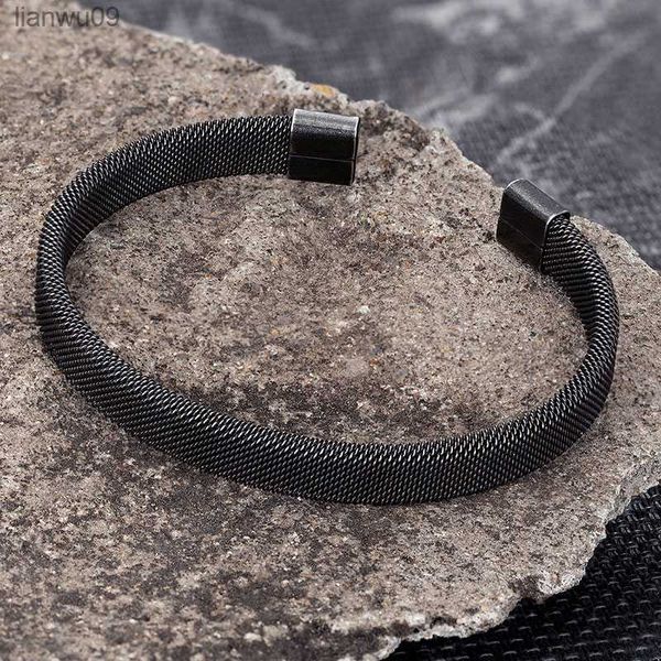 Männer Vintage Schwarz Armreif Edelstahl Kubanischen Manschette Armbänder Hand Armband Mode Schmuck Freunde Geschenke Großhandel Zubehör L230704