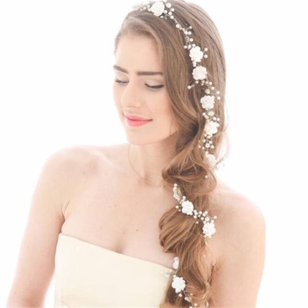 Matrimonio Fiore da sposa Catena per capelli lunghi Fascia per capelli Fascia per capelli con strass di cristallo Corona Tiara Copricapo Gioielli Copricapo di perle Principessa Quee250h