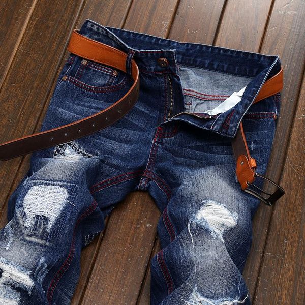 Herren Jeans Männer Zerrissene Denim Hosen Trend Hosen Für Streetwear Einfaches Design Mann Motorrad Biker Zerstört