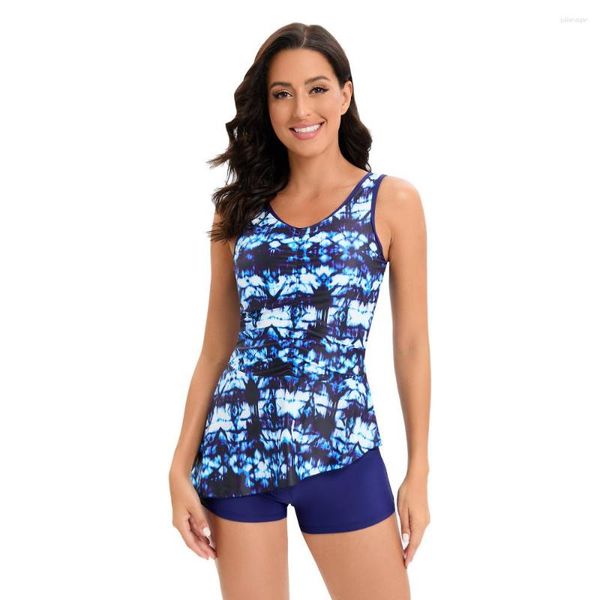 Damen-Bademode 2023, Badeanzug für Damen, zweiteilige Badeanzüge, Tank-Top mit Blumendruck und Boyshorts, Bauchkontrolle, Schwimmen, bescheidener Tankini