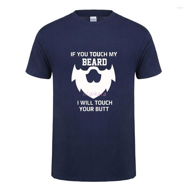 Herren-T-Shirts „If You Touch My Beard“-T-Shirt, lustiges Geburtstagsgeschenk für Männer, Sommer, kurzärmelig, O-Ausschnitt, Baumwollhemd, T-Shirt, Tops, T-Shirt für Männer