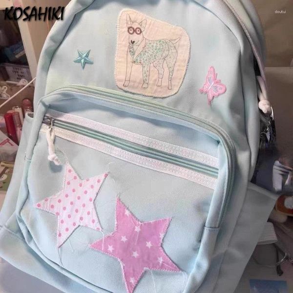 Schultaschen Cartoon Hund Patchwork Stern Rucksäcke Studenten Mädchen Süße Casual Y2k Kawaii Schultaschen Tragbarer Rucksack mit hoher Kapazität für Frauen