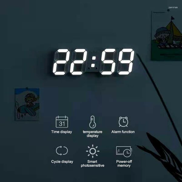 Lâmpada de parede 3D LED Despertadores digitais Exibir hora/data/temperatura Snooze Desktop Relógio de mesa Decoração da casa