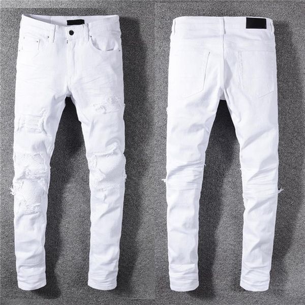 Luxurys Designer Mens Jeans Famous Dasual Design Slim-leg White Embroidery Snake Pantaloni estivi da motociclista Pantaloni a matitaTaglia 29-40233d