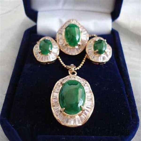 Conjunto de anéis de colar com pingente de zircônia cúbica verde esmeralda 18KGP 316Y