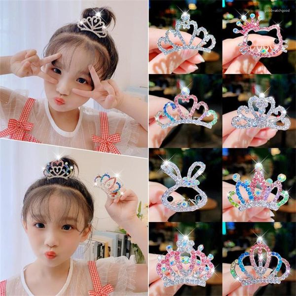 Saç klipsleri çocuk tiaras taç küçük çocuklar kızlar rhinestone kristal kalp prenses parti aksesuori mücevher süslemeleri