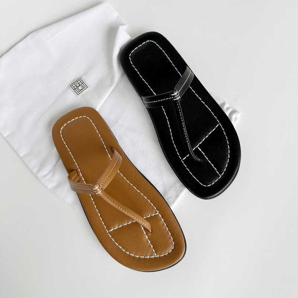 Toteme Designer Crowd Shouse Женская кожа французская in in flat small toe clip flip-flops Удобные летние женские тапочки