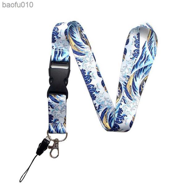 Kanagawa Surfen Umhängeband Lanyard für Schlüssel USB Ausweis Ausweishalter Handygurte Keycord Hängeseil Schlüsselanhänger Zubehör L230619