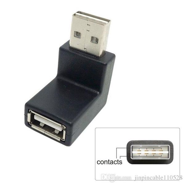 Cor preta USB 2 0 A Adaptador de extensão macho para fêmea Down Up Angulado Design reversível de 90 graus 292k