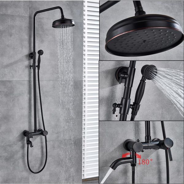 Set doccia a pioggia in bronzo nero monocomando girevole bocca a cascata vasca da bagno miscelatore miscelatore doccia a mano in ottone altezza regolabile ab193O