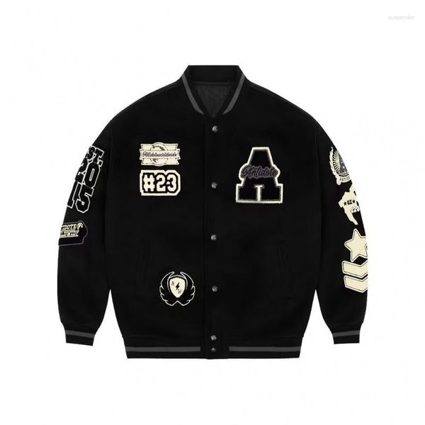 Jaquetas masculinas oversized Hip Hop Baseball Jacket Com Bordado Peludo Moda Streetwear Letterman Casaco Caimento Solto Y2K Outerwear