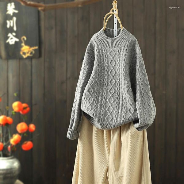 Maglioni da donna Pullover maglione collo semi-alto grigio Maglione lavorato a maglia intrecciato moda autunno inverno di alta qualità Fondo manica lunga femminile