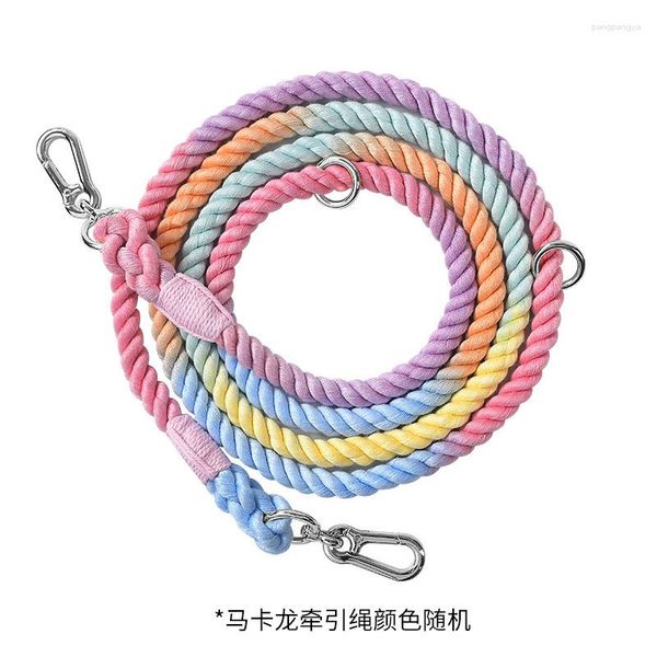 Halsbanden 2 stks/partij Gebreide Regenboogkleurige Running Leash Multi-functionele Uitgebreide Dubbele Riemen Keten