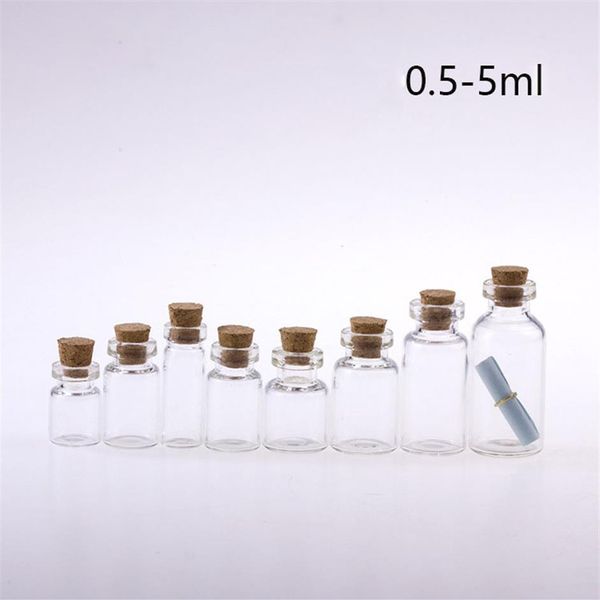 0 5ml 1ml 3ml 5ml Tatil Dekorasyonu için Ahşap Cork Drift Şişesi ile Temiz Sürüklenen Cam Şişeler Noel Hediyesi Jars2150