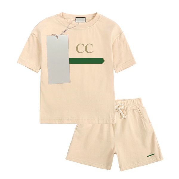 Baby-Set, Kinder-Sets, Kleinkind-T-Shirt, 2 Bilder, Kinder-Designer-T-Shirt für Kinder, Kleidung, Jungen und Mädchen, kurzärmeliges Top, luxuriöses Sommer-Khaki mit Buchstaben