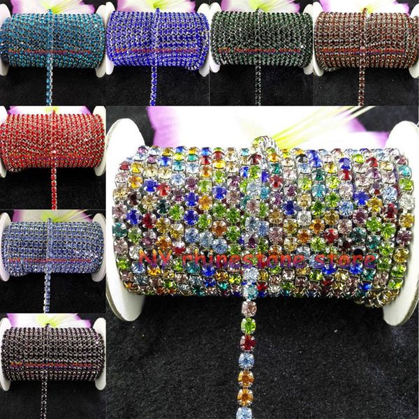 10yard Rulo SS16 3 8mm Mix Renk Rhinestones Kristal Cam Rhinestone Zinciri Telefon fincanları için Gümüş Zincir Fare Aplike2905