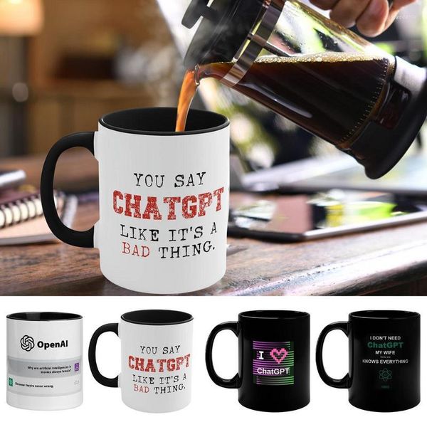 Canecas 350 ML Caneca de Café de Cerâmica Grande Capacidade Engraçado Xícara de Chá Portátil Chat-gpt Para Decoração de Escritório Acessórios de Cozinha