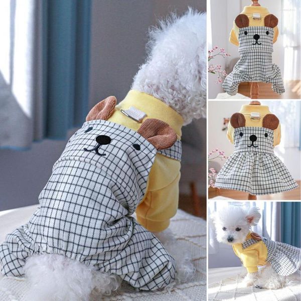 Roupa para cachorro Vestido de gato Macacão atraente para animais de estimação Desenho de orelhas de urso Decoração Macacão xadrez