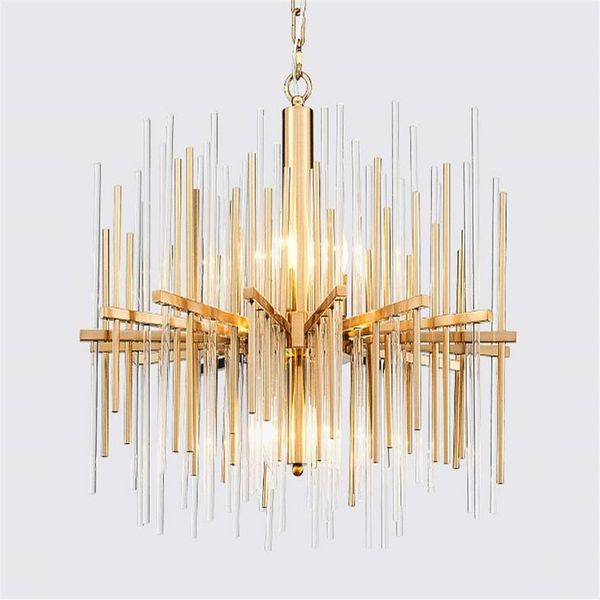 Lustre de lâmpada de cristal moderno para lâmpadas de sala de estar lustres de cadeia de aço inoxidável redondos dourados de luxo iluminação LLFA240B
