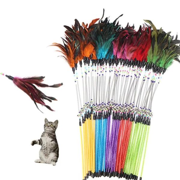 Brinquedos para gatos Pet Feather Spring Stick Teaser Kitten Interativo Bell Rod Varinha Brinquedo Brinquedo LL