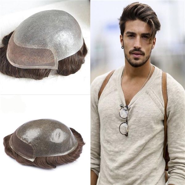 Französisches Herren-Toupet mit Spitzenfront, 20,3 x 25,4 cm, Spitze mit Haut, Pu-Toupet für Männer, Haarteile, Ersatzsysteme, indisches Remy-Echthaar, Herren261P