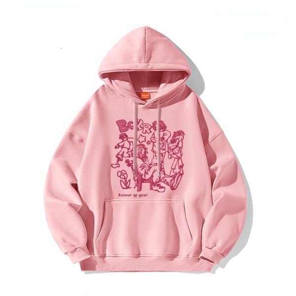 Moletons com capuz feminino Americano Retro Rosa Retrato impresso Moletom com capuz feminino Rua Hip Hop Versátil Casal solto Outono y2k Top roupas de inverno femininas 230720