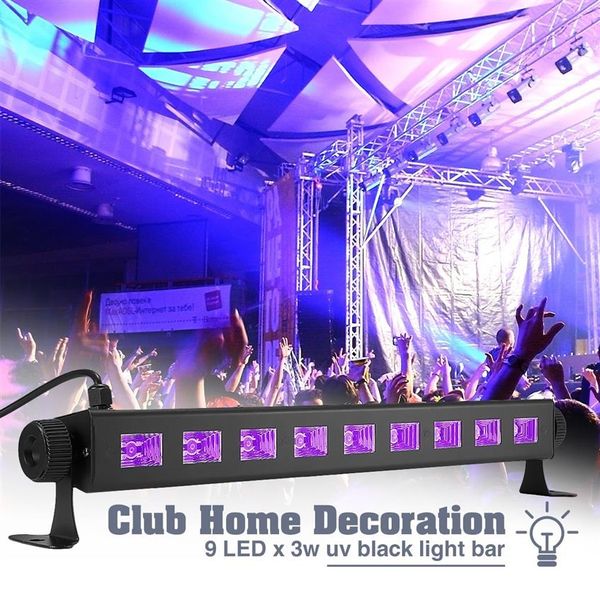 Barra de LED UV OPPS com caixa metálica de luz negra 9LED DJ Party Club Decoração para casa de Halloween289f