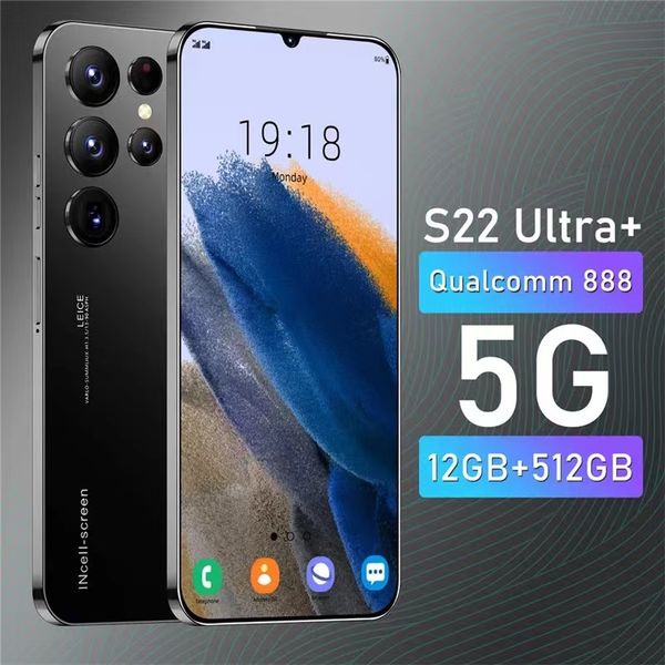 Versione globale Smartphone S22 Ultra + 5G 6.8 pollici 12G + 512GB Telefono cellulare Fingerprint Face HD Camera Smart cellulare sbloccato