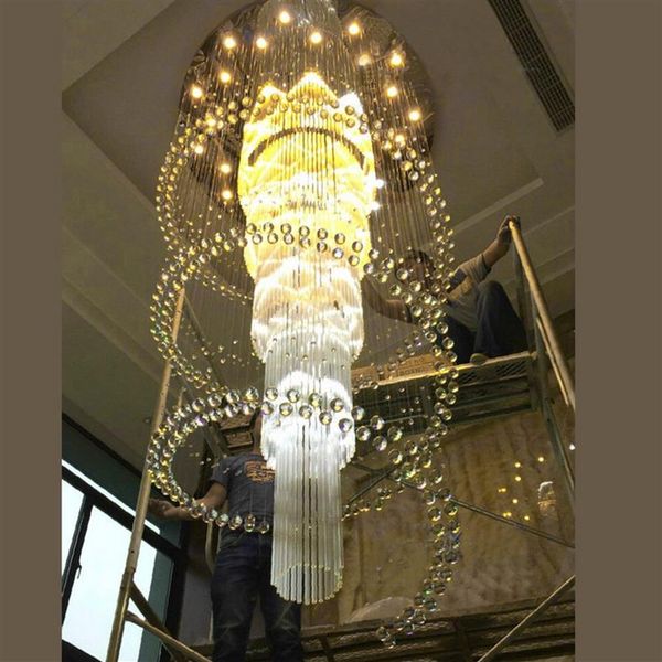 Dia100 H240 cm Grande moderna lampadario Crystal Lusting Lustre El Staircase Villas Lampade a sospensione El Lobby F218G