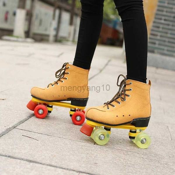 Patins em linha patins de duas fileiras sapatos femininos masculinos adultos couro artificial patins ao ar livre com rodas pretas duráveis em PU HKD230720