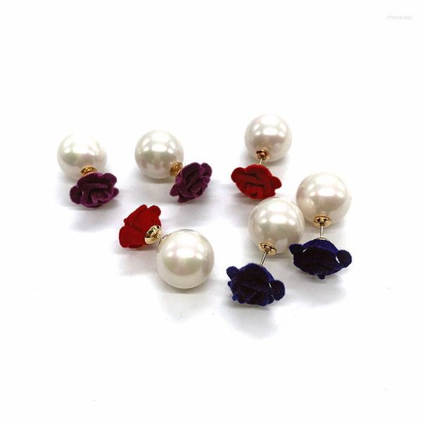 Серьги -грибы красная розовая цветочная жемчужина маленькие серьги/корейские роскошные элегантные украшения оптом/brincos/boucle d'oreille strass bijoux
