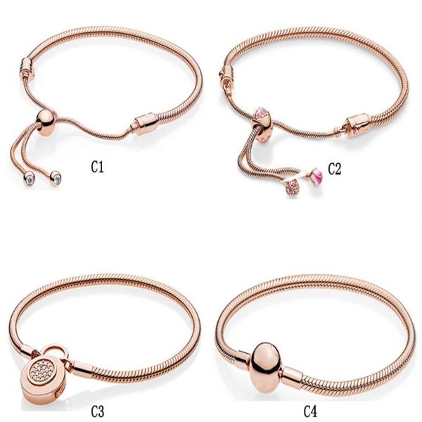 925 reines Silber Roségold Armband verstellbare Basiskette koreanische Pandora DIY Beaded222V