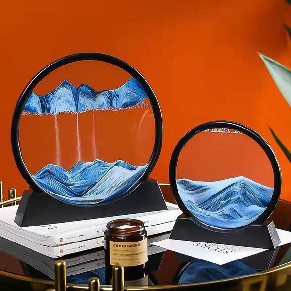 3D Moving Sand Art Picture Round Glass Deep Sea Sandscape Clessidra Quicksand Craft Flowing Sand Painting Office Home Decor Gift