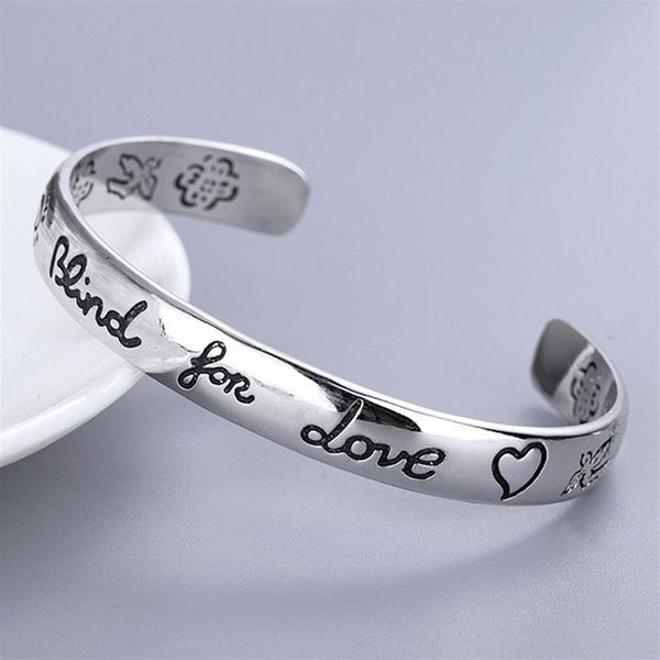 Frauen-Brief-Armband „Blind for Love“ mit Stempel, Blumen-Vogel-Muster, Buchstaben-Armband, Modeschmuck, Geschenk für die Liebe, Freund224G