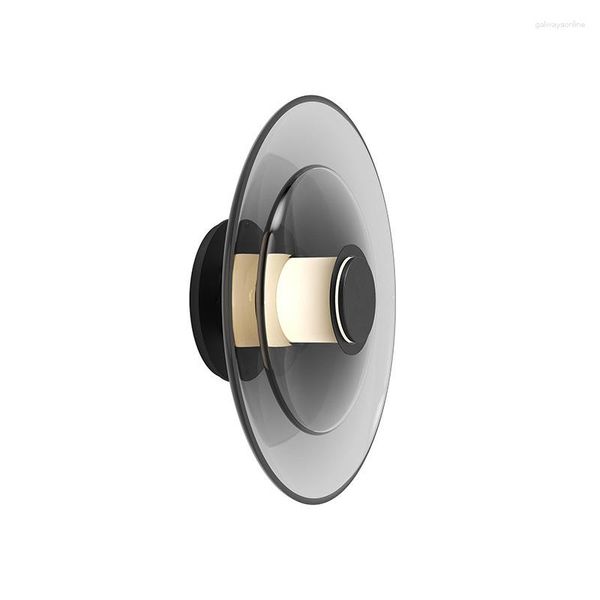 Lampada da parete LED Camera da letto Soggiorno Golden Black Indoor Decorazione domestica Sconce Apparecchio di illuminazione Disco in vetro ambrato minimalista moderno