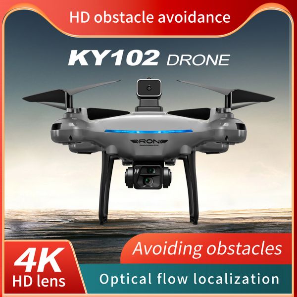 Drone RC KY102 4K Câmera HD Profissional Quatro Vias para Evitar Obstáculos Fluxo Óptico Pairando Helicóptero Aeronave de Controle Remoto Brinquedos para Crianças