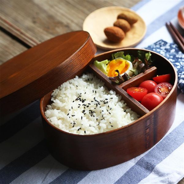 Lunchbox aus Holz im japanischen Stil, kreative ovale Bento-Box, Lunchboxen für Studenten, Bento-Box, Obst-Sushi-Boxen296b