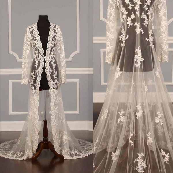 2019 новый дизайн кружевные свадебные куртки для свадебного платья с длинным рукавом просмотреть через кружевные полы с невест