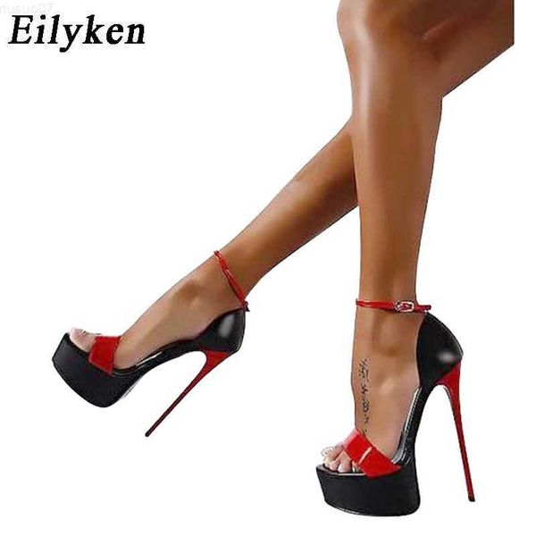 Sandálias Eilyken Verão Mulheres Sandálias Sexy Bombas 16cm Mulheres Saltos Sapatos de Festa Saltos de Tiras Vermelho Branco Sapatos de Casamento tamanho 34-46 L230720