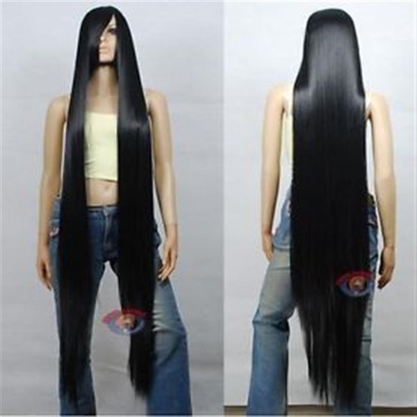 Peruca Cosplay preta extra longa alta temperatura - CosplayDNA Wigs 150CM Fashion Party resistente ao calor 243Z