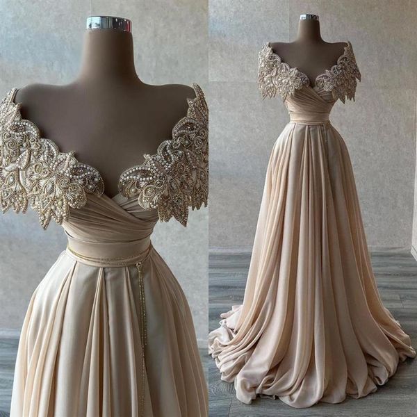 Eleganti abiti da ballo lunghi in chiffon con spalle scoperte 2023 Perle di perline increspato Lunghezza del pavimento Abiti da sera da sera di gala da donna abiti BC1239G