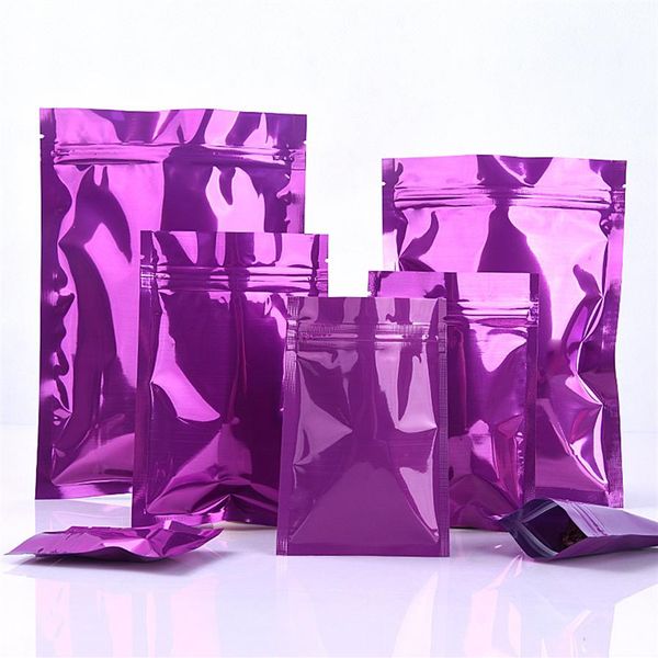 Purple Mylar мешки с застежкой-молнией Уплотнятельная упаковка фольга Тепловая герметичная сумка глянцевая плоская плоская пачка мешочки для конфет и шоколада много размеры 349r