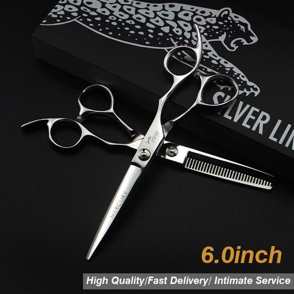 Forbici per capelli 6 Argento 440C Caso Taglio JaGua Diradamento Barbiere Barbearia Profissional Acessorios Tigeras307R